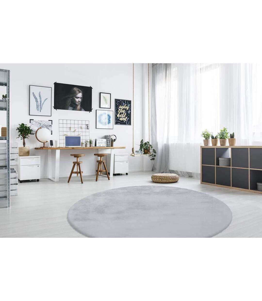 Tapis Rond à Poils Longs Rabbit 160cm Bleu Gris-2