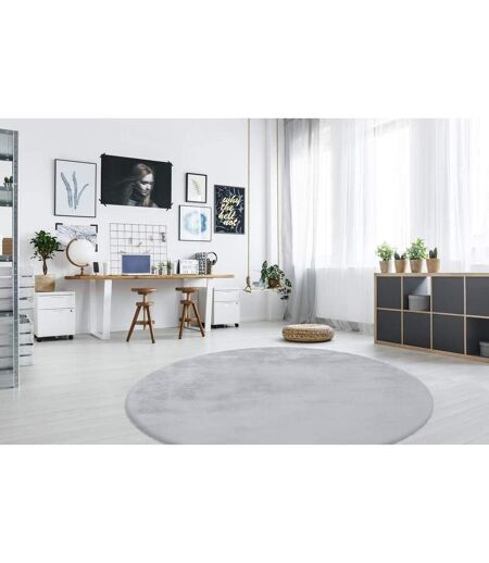 Tapis Rond à Poils Longs Rabbit 160cm Bleu Gris