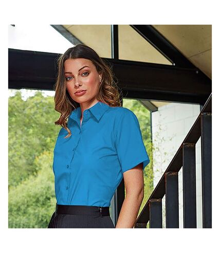 Premier Short Sleeve Poplin Blouse/Plain Work Shirt (Turquoise)