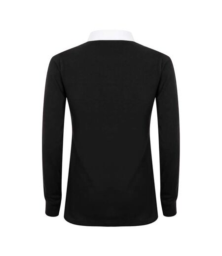 Polo De Rugby 100% Coton Femme Noir Blanc Front Row