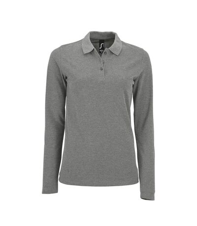 SOLS Womens/Ladies Perfect Long Sleeve Pique Polo Shirt (Gray Marl)