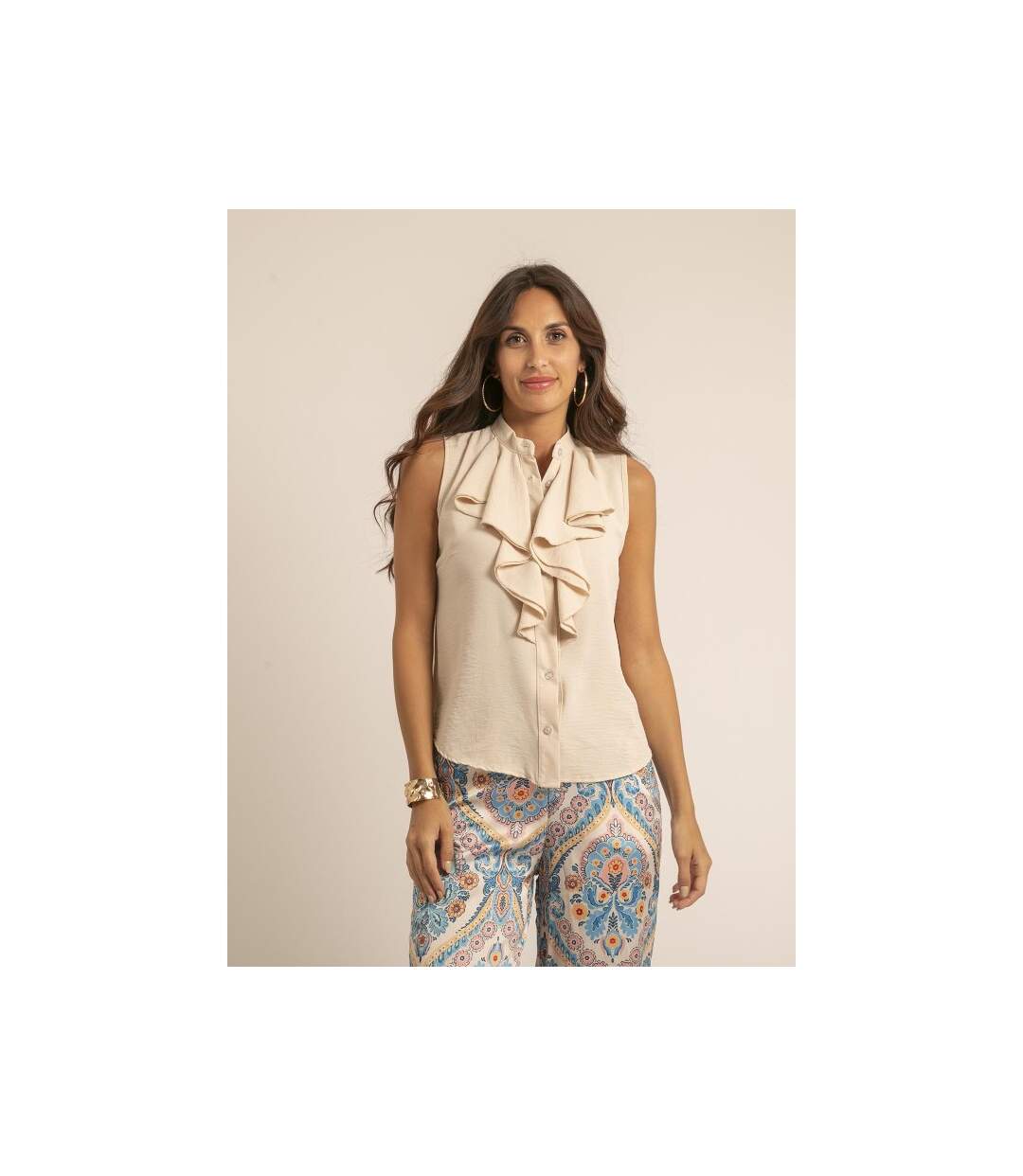 Chemise sans manches col jabot ODESSA - Dona X Lisa-1