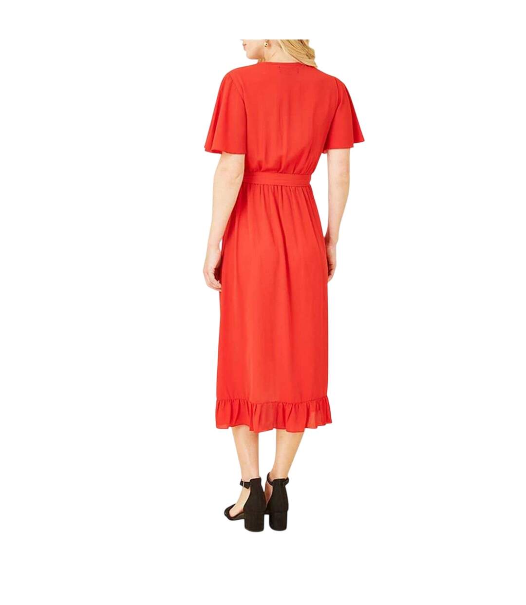 Robe Portefeuille Manches Volantées Femme Rouge Mela London-3