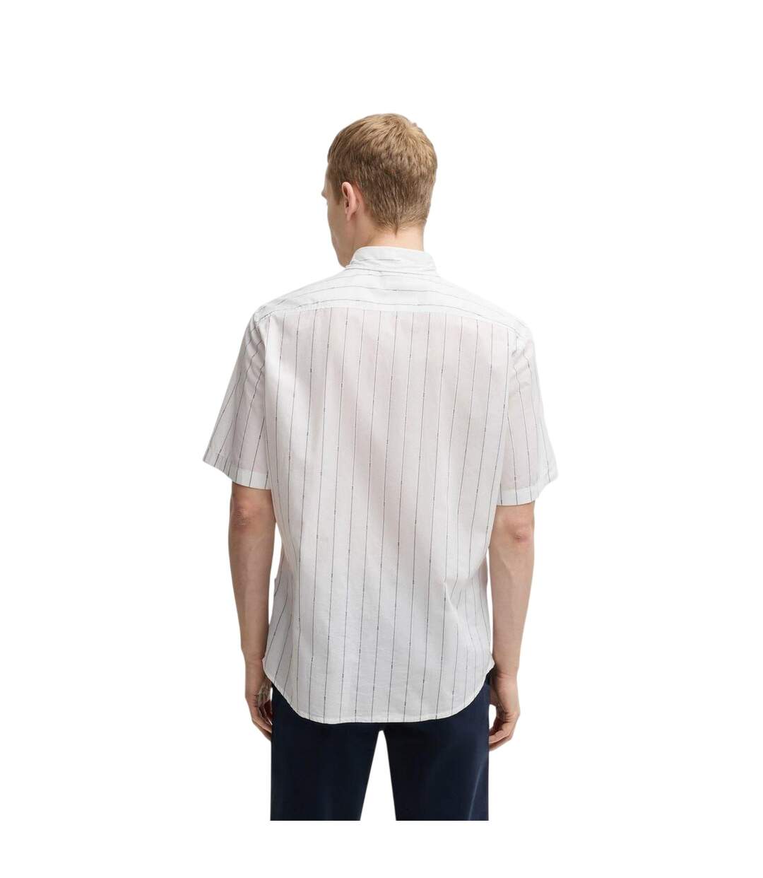 Chemise Manches Courtes Motif/style Fines Rayures Homme Blanc Boss-3