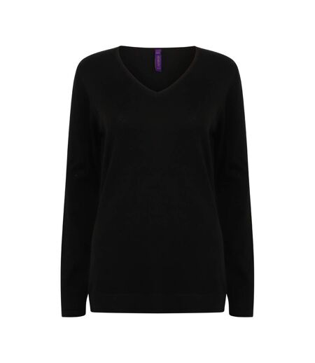Henbury Womens/Ladies Cotton Acrylic V Neck Sweatshirt (Black)