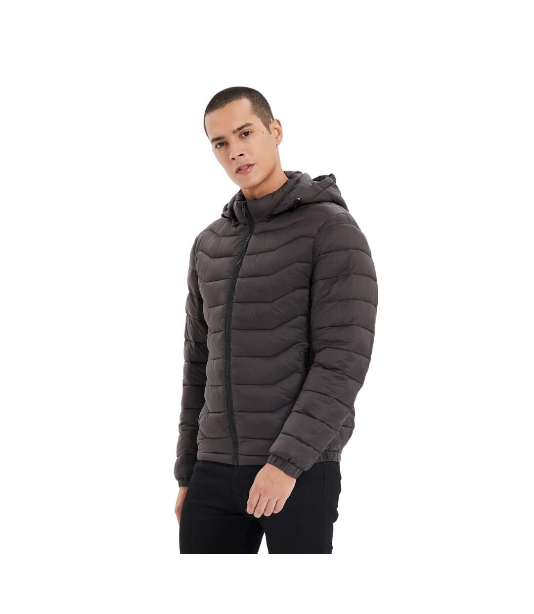 Doudoune homme avec capuche amovible manches longues - Couleur gris foncé