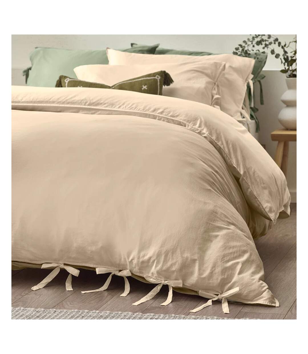 Mallow tie detail cotton bow duvet cover set linen Yard-3