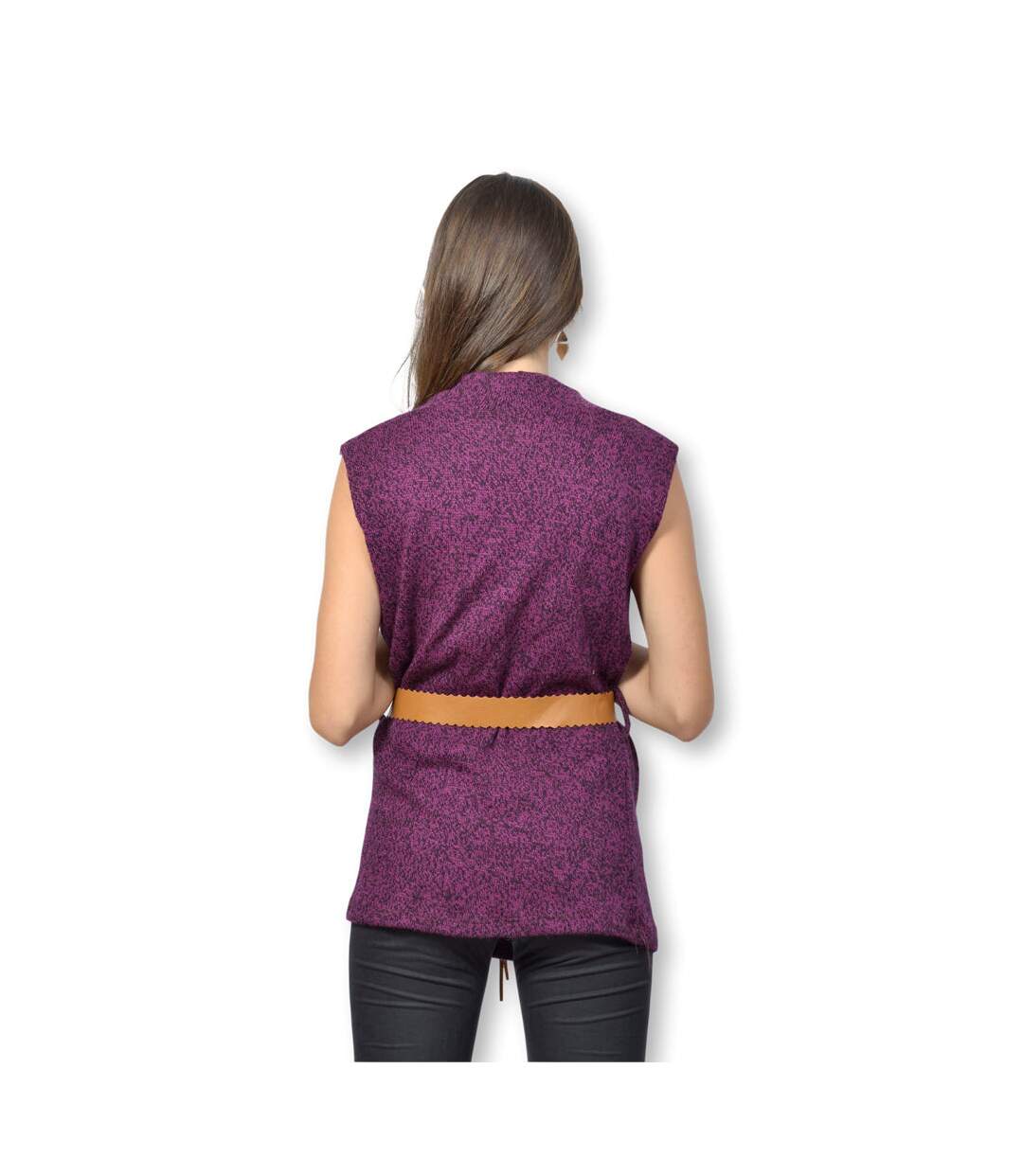 Pull tunique femme sans manche de couleur violet-2