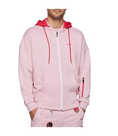 Mens Saggyart Zipped Hoodie Pink Boss
