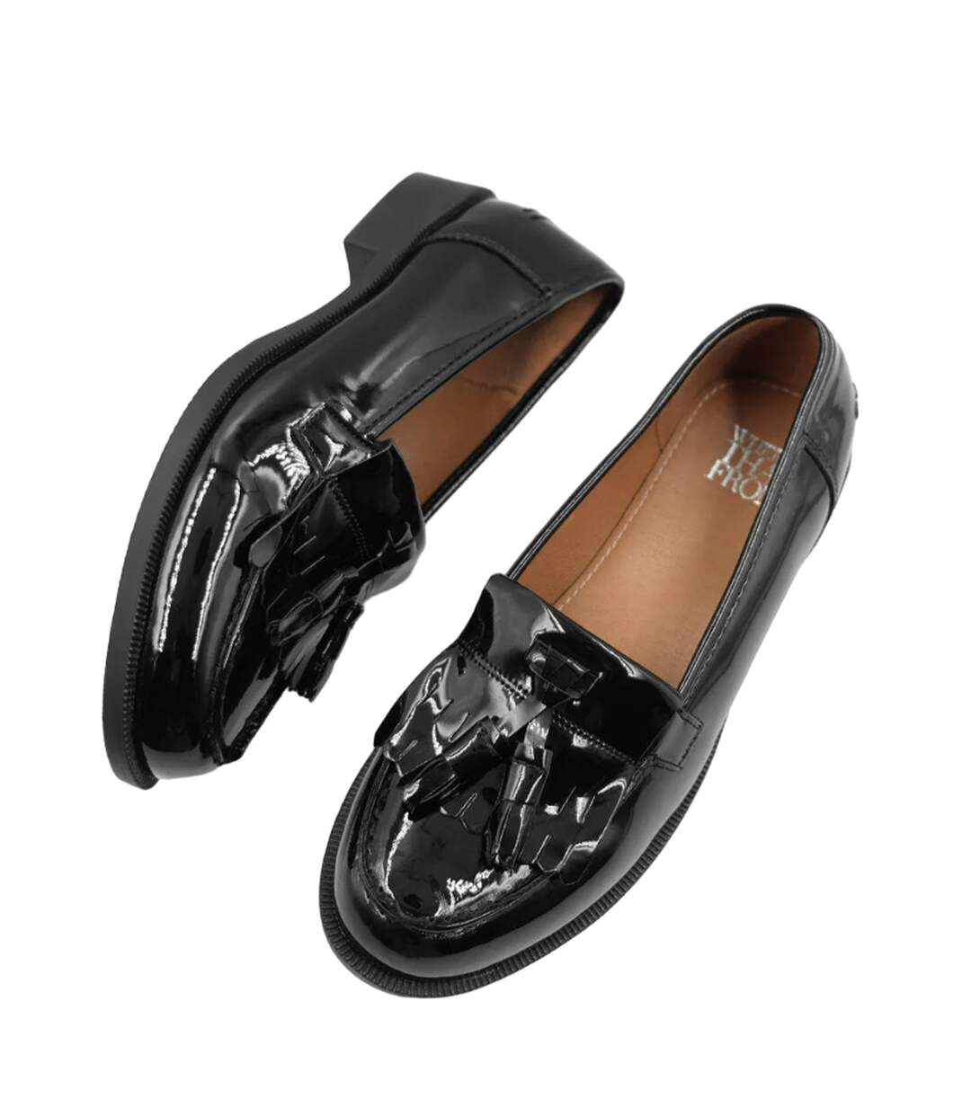 Womens/ladies imogen tassel patent leather slip-on flatform loafers black Where´s That From-2