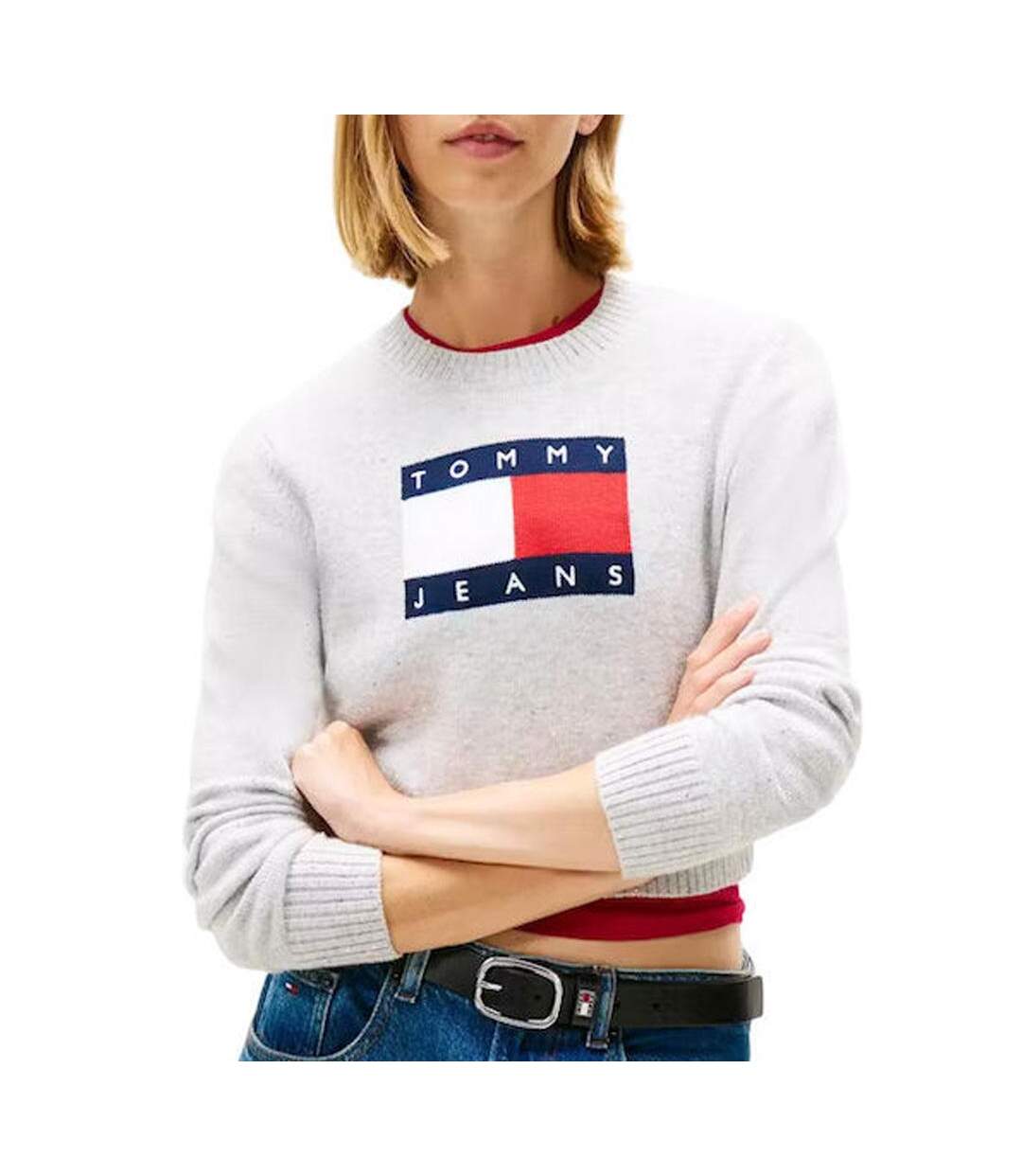 Pull gris femme tommy hilfiger tjw sparkle flag-1