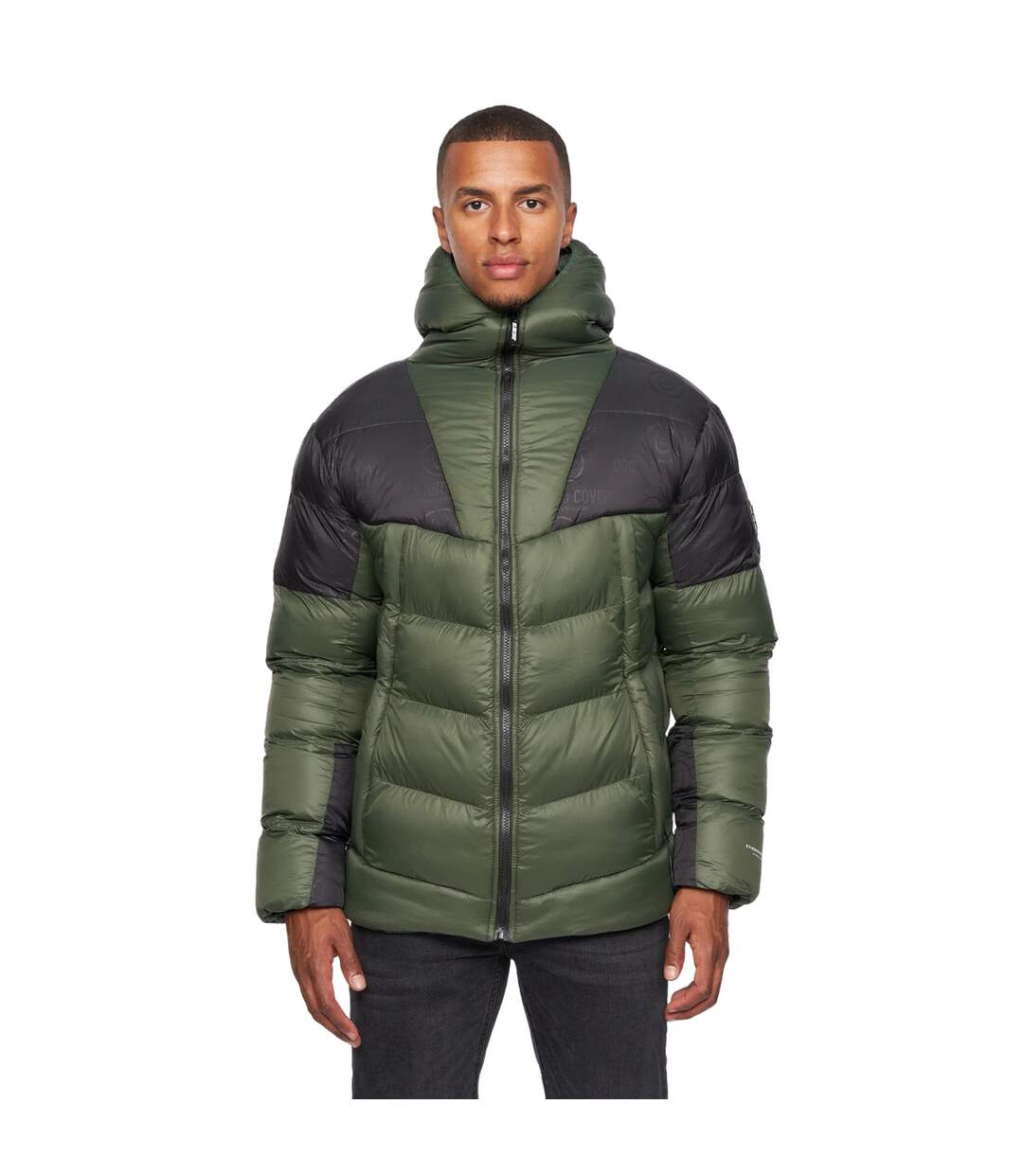 Mens raymax contrast panel padded jacket dark olive/black Duck and Cover