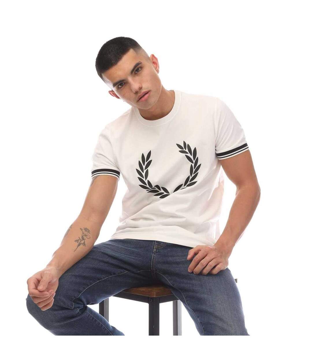 Mens Logo Printed T-shirt White Fred Perry-1