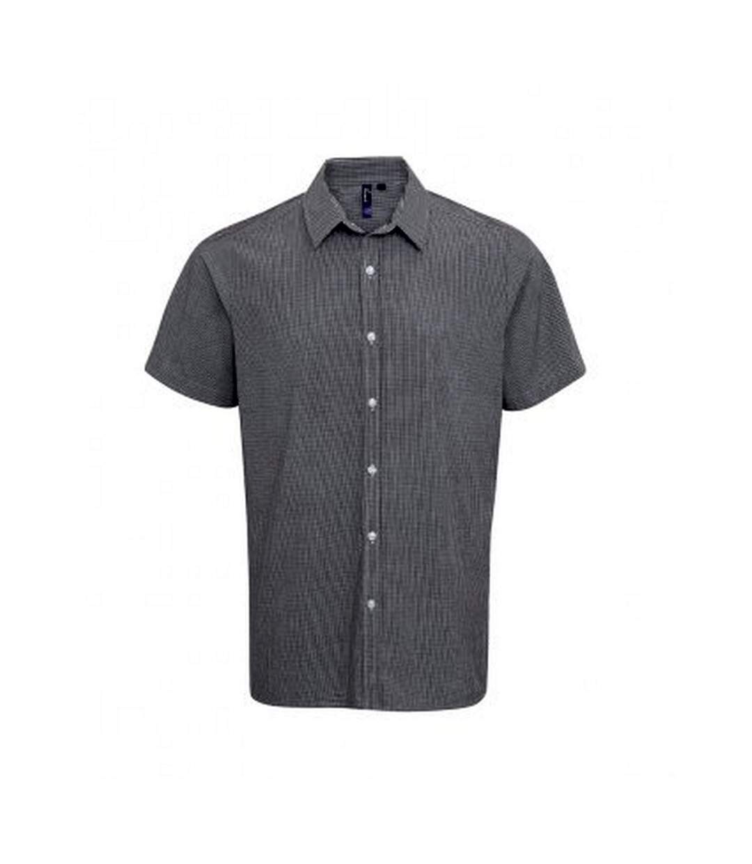 Mens gingham short sleeve shirt black/white Premier