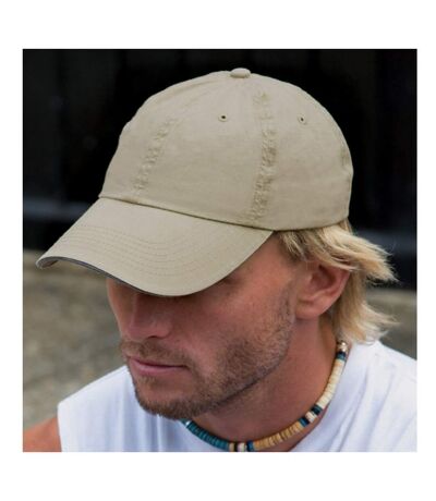 Result Washed Fine Line Cotton Baseball Cap With Sandwich Peak (Putty/Navy) - UTBC984