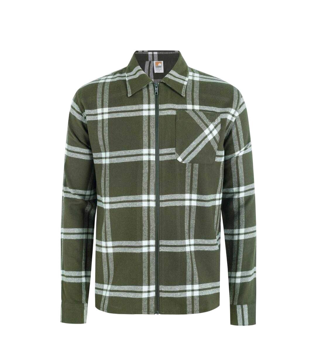 Mens Checked Flannel Full Zip Long-sleeved Shacket Khaki Green SoulCal-1