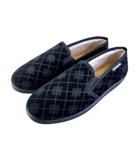Mens Plush Fur Lined Memory Foam Plaid Checked Slippers