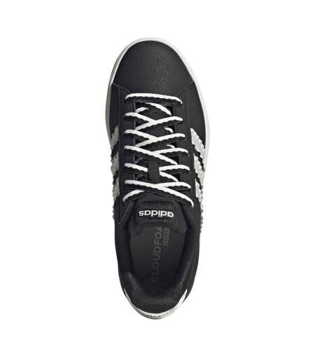Mens Grand Court 3 Stripes Flat Trainers Core Black Adidas