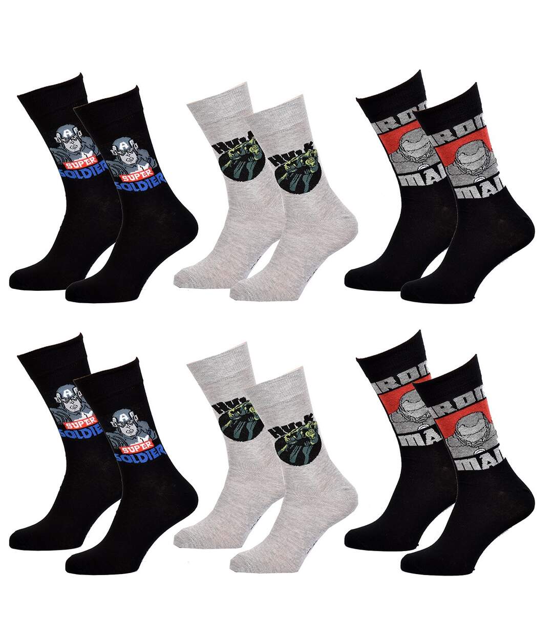 Pack de Chaussettes Adulte Licence Fantaisies-Assortiment modèles photos selon arrivages- Pack de 6 Paires AVENGERS 2765