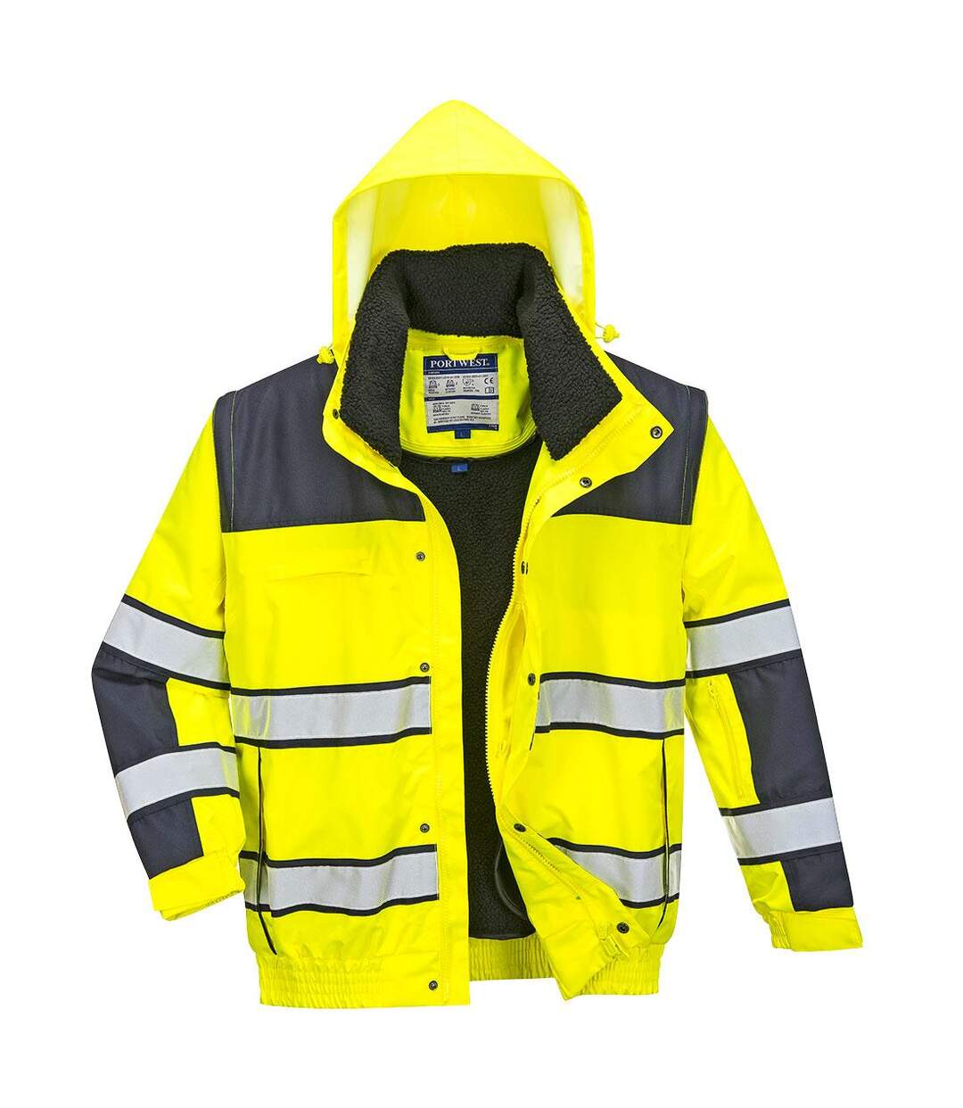 Mens Classic 3 In 1 Hi-vis Winter Bomber Jacket Yellow Navy Portwest-1