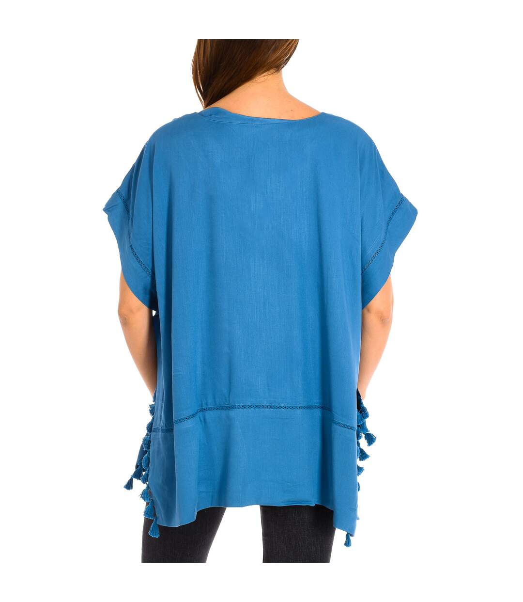 Loose poncho with V-neck tassels 8949 women