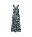 Robe Mi-longue Été Motif/style Fleurs Tropicales Femme Bleu Marine Yumi-2
