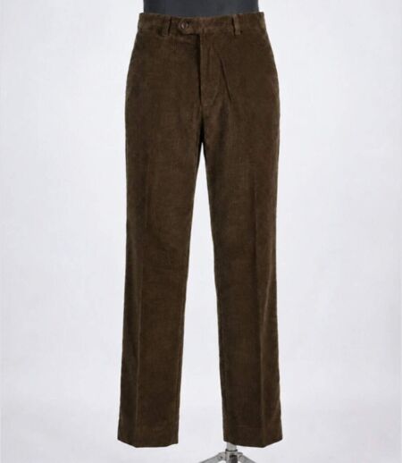 MAYFLOWER D373 — Pantalon velours extensible marron : confort stretch et taille haute