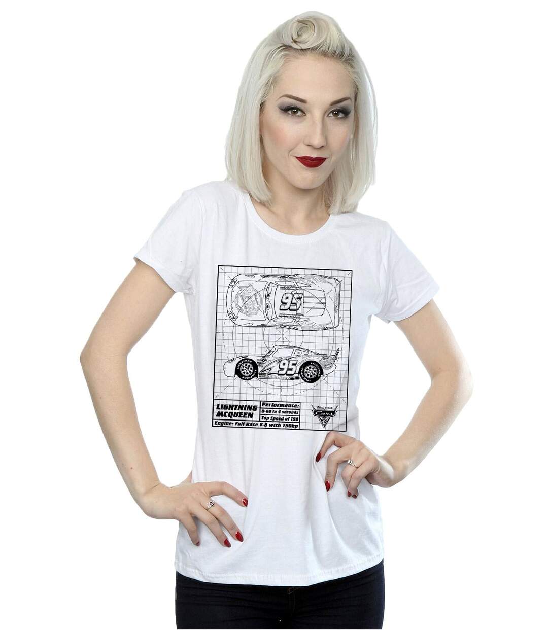 Disney - T-shirt CARS LIGHTNING MCQUEEN BLUEPRINT - Femme (Blanc) - UTBI13739-2