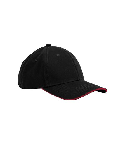 Beechfield Classic 6 Panel Natural Cotton Sandwich Peak Cap (Black/Classic Red) - UTPC6997