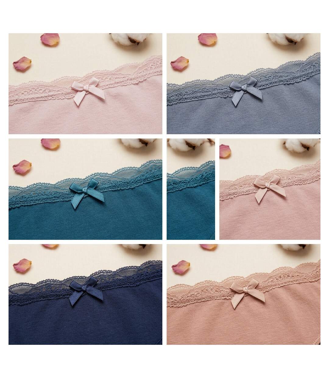OZABI Lot 5 Culottes Femme Coton Mini Dentelle Nœud Satin-5