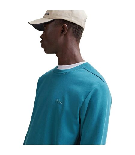 Mens Tonal Logo Ribbed Collar Raglan Sweatshirt Medium Blue Boss