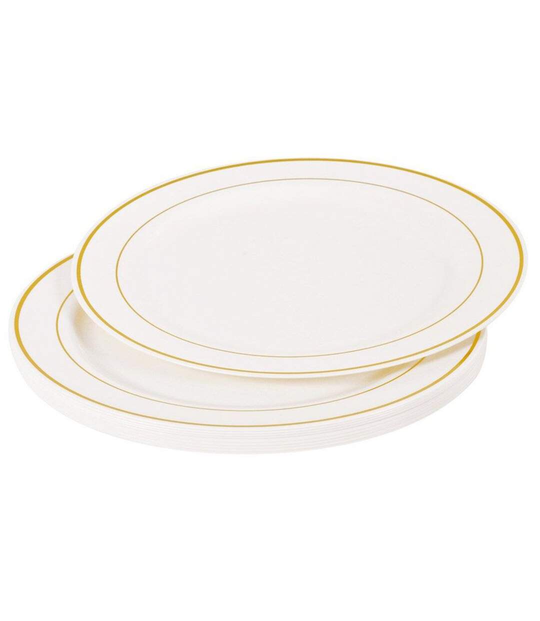 Lot de 6 Assiettes en Plastique Réutilisable Liseré 19cm Blanc & Or-1