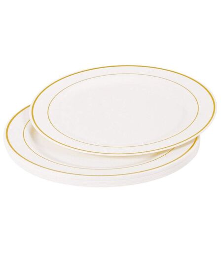 Lot de 6 Assiettes en Plastique Réutilisable Liseré 19cm Blanc & Or