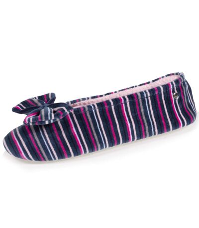 Isotoner Chaussons Ballerines femme ultra confortables, en coton biologique et semelle en cuir, détail grand nœud