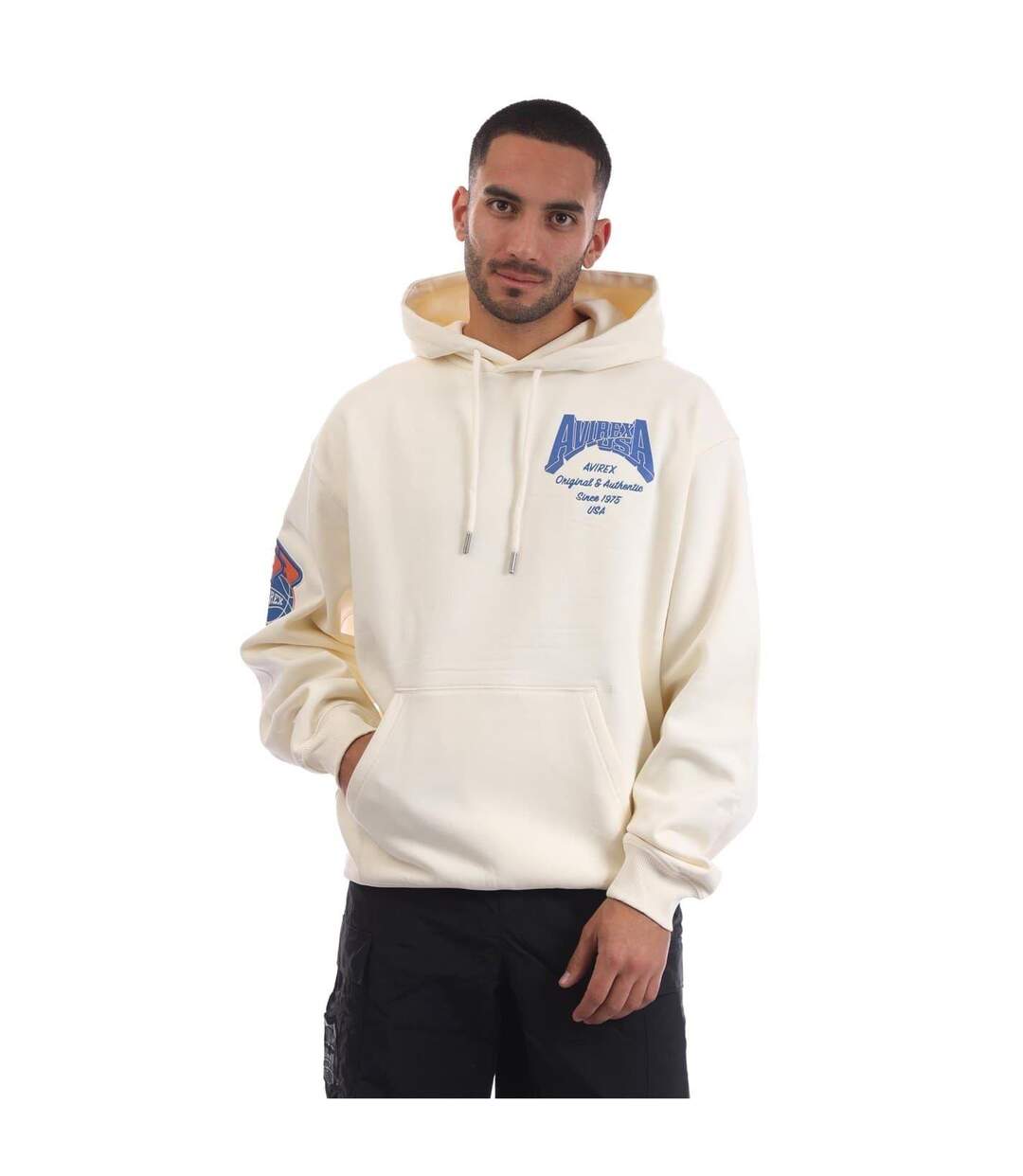 Mens Oakland Relaxed Fit Hoodie Ecru Avirex-2