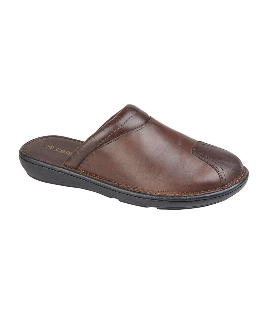 Mens leather clogs brown Roamers-2