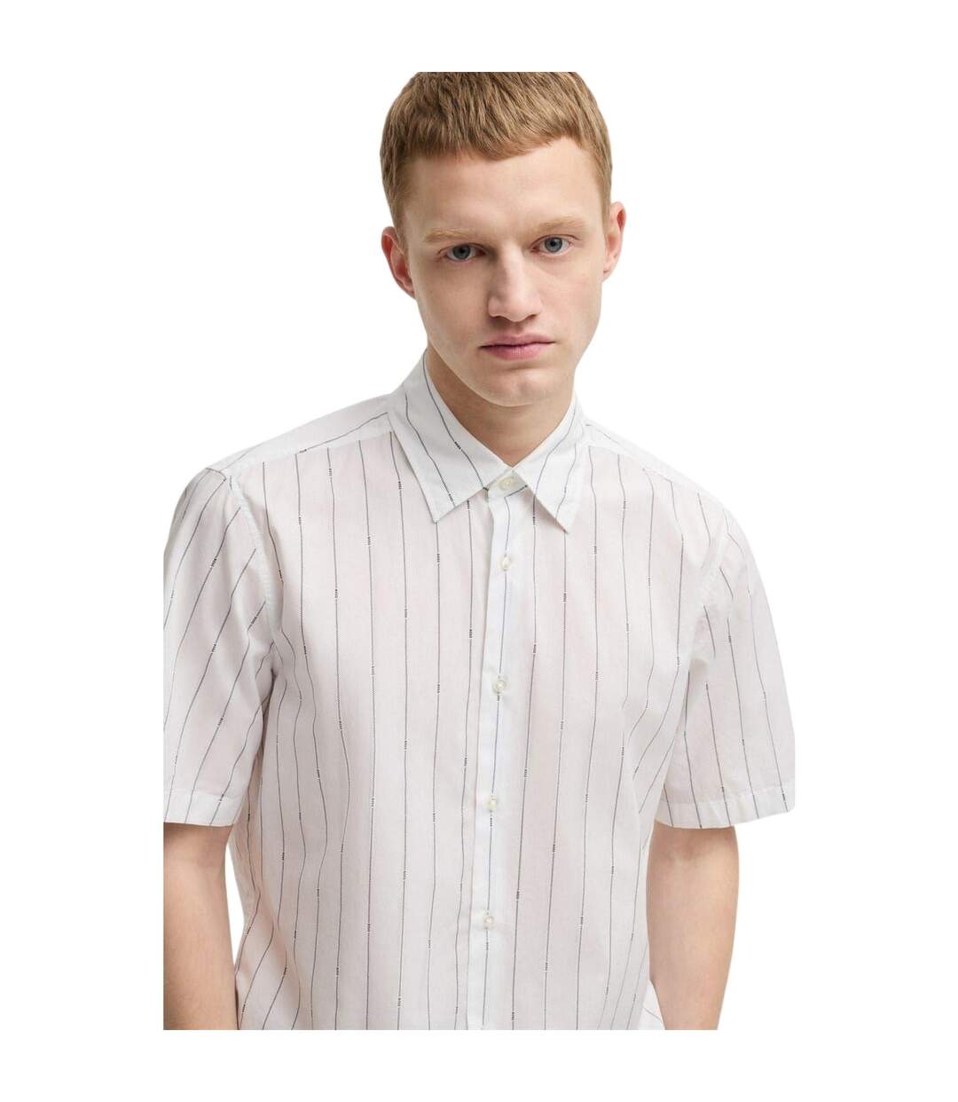Chemise Manches Courtes Motif/style Fines Rayures Homme Blanc Boss-4