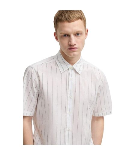 Chemise Manches Courtes Motif/style Fines Rayures Homme Blanc Boss