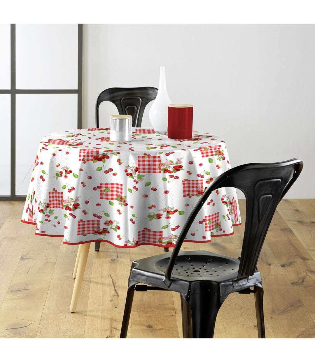 Nappe Toile Cirée Ronde Cerise 160cm Rouge-1