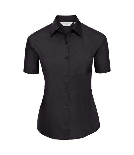Russell Collection Ladies/Womens Short Sleeve Poly-Cotton Easy Care Poplin Shirt (Black) - UTBC1028