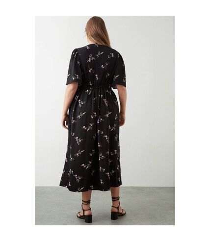 Dorothy Perkins Womens/Ladies Spaced Floral Button Front Plus Midi Dress (Black) - UTDP1462