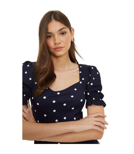 Womens/ladies Spotted Sweetheart Midi Dress Navy Dorothy Perkins