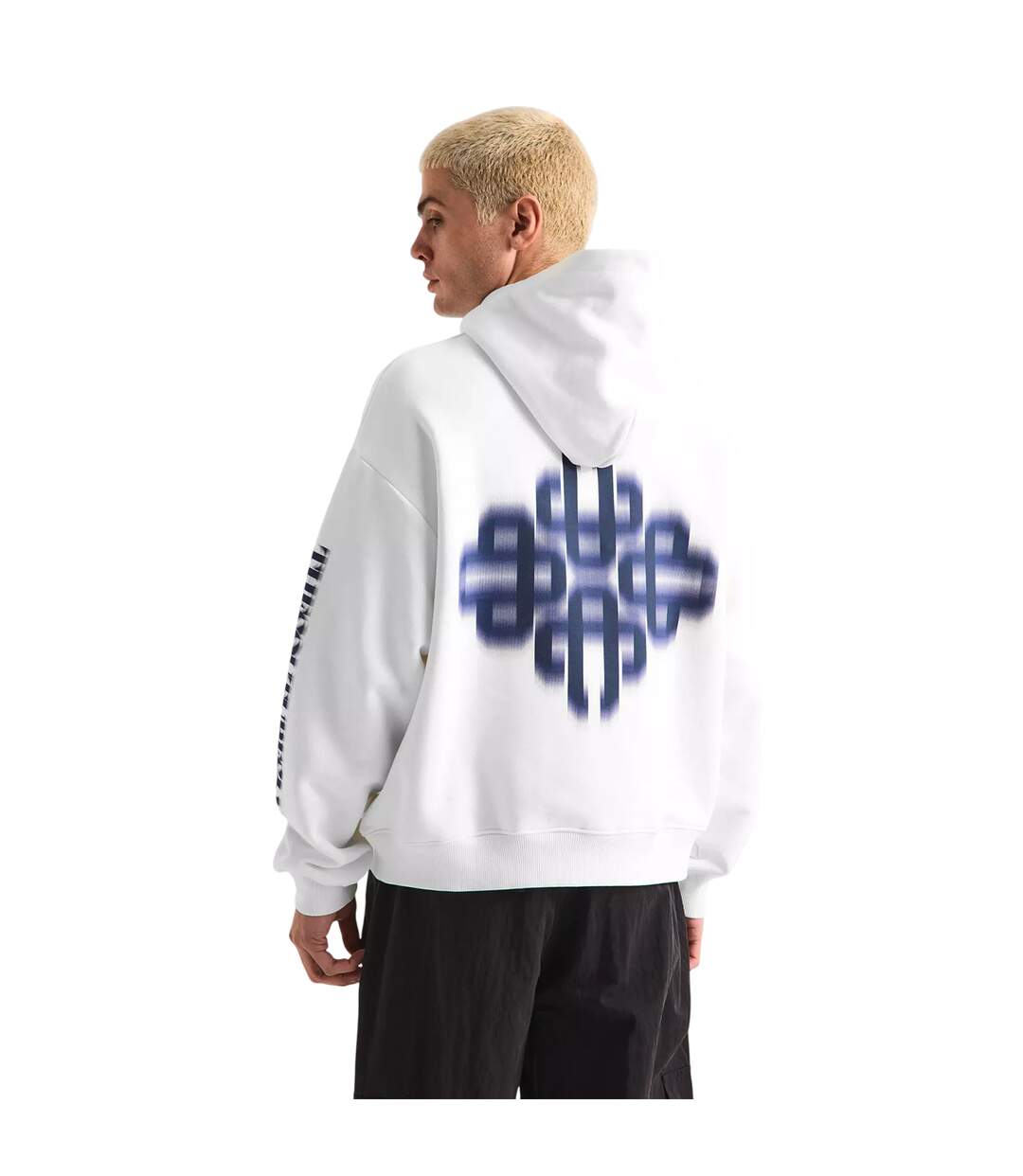 Sweat À Capuche Motif/style Flou Homme Blanc Bleu Marine Couture Club-4