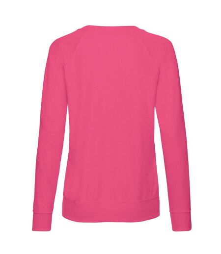 Womens/ladies lightweight lady fit raglan sweatshirt fuchsia Fruit of the Loom