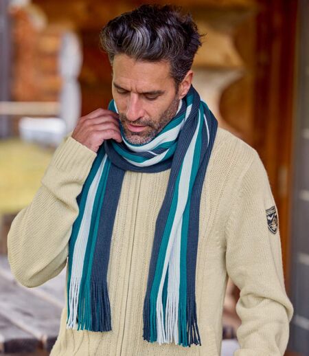 Men's Navy Striped Knitted Scarf