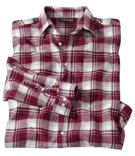 Men's Checked Flannel Shirt - Burgundy