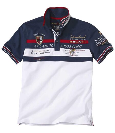 Men's Piqué Cotton Polo Shirt - White Navy