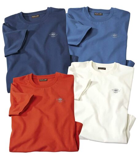 Pack of 4 Men's Mountain Passion T-Shirts - Navy Orange Blue Ecru