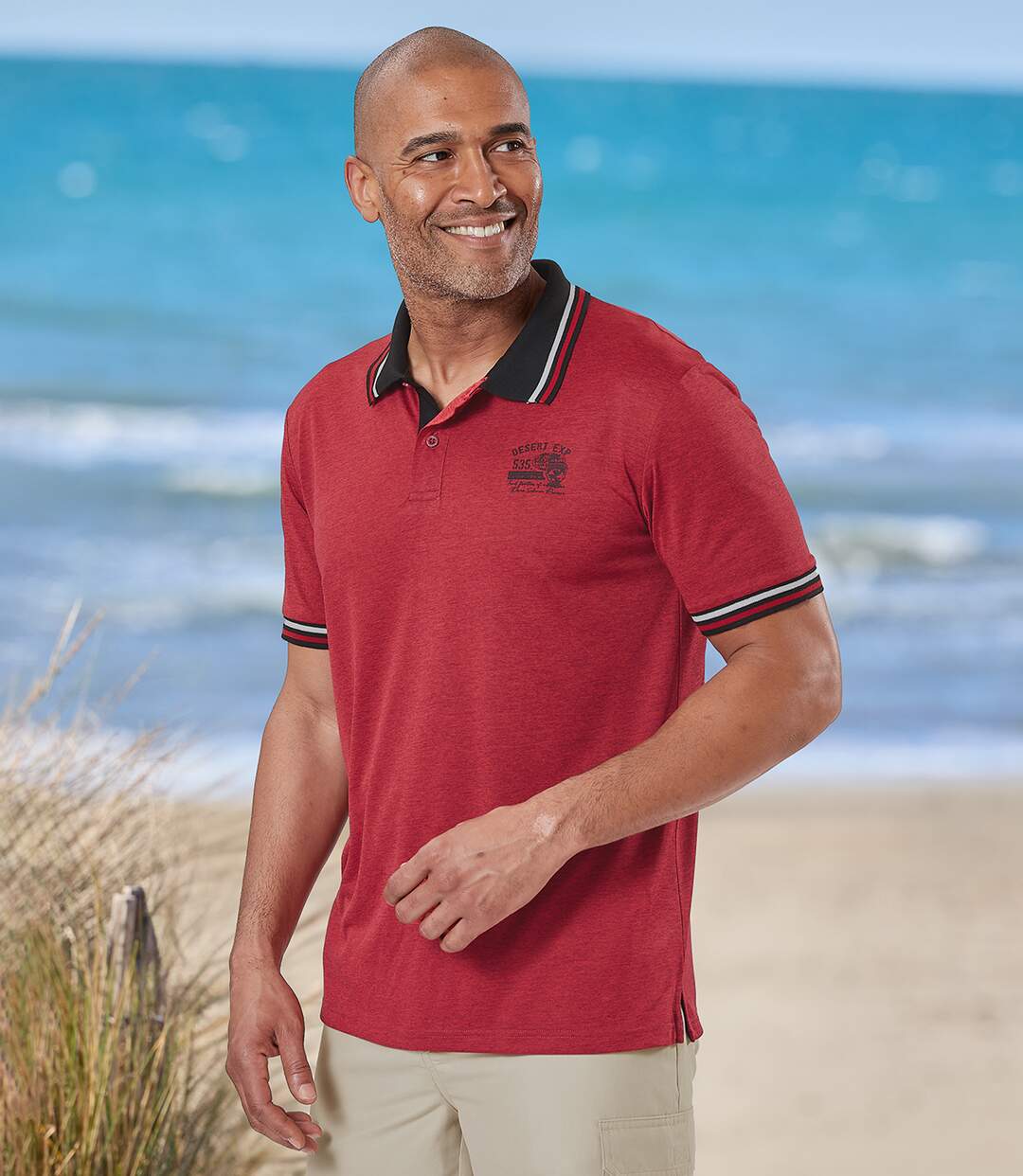 Pack of 2 Men's Mottled-Effect Polo Shirts - Grey Red-1