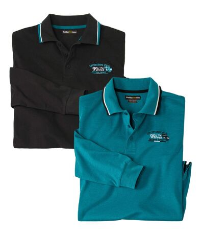 Pack of 2 Men's Sporty Polo Shirts - Green Black